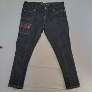 Coogi Dark Wash Jeans Women's 20W Skater Embroidered Patches Zipper Pockets